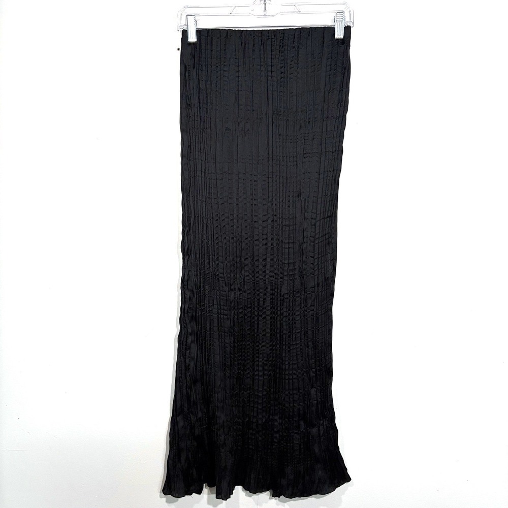 Black Crinkled Plisse Maxi Skirt Back Slit S Witchy Emo Goth Grunge Whimsigoth